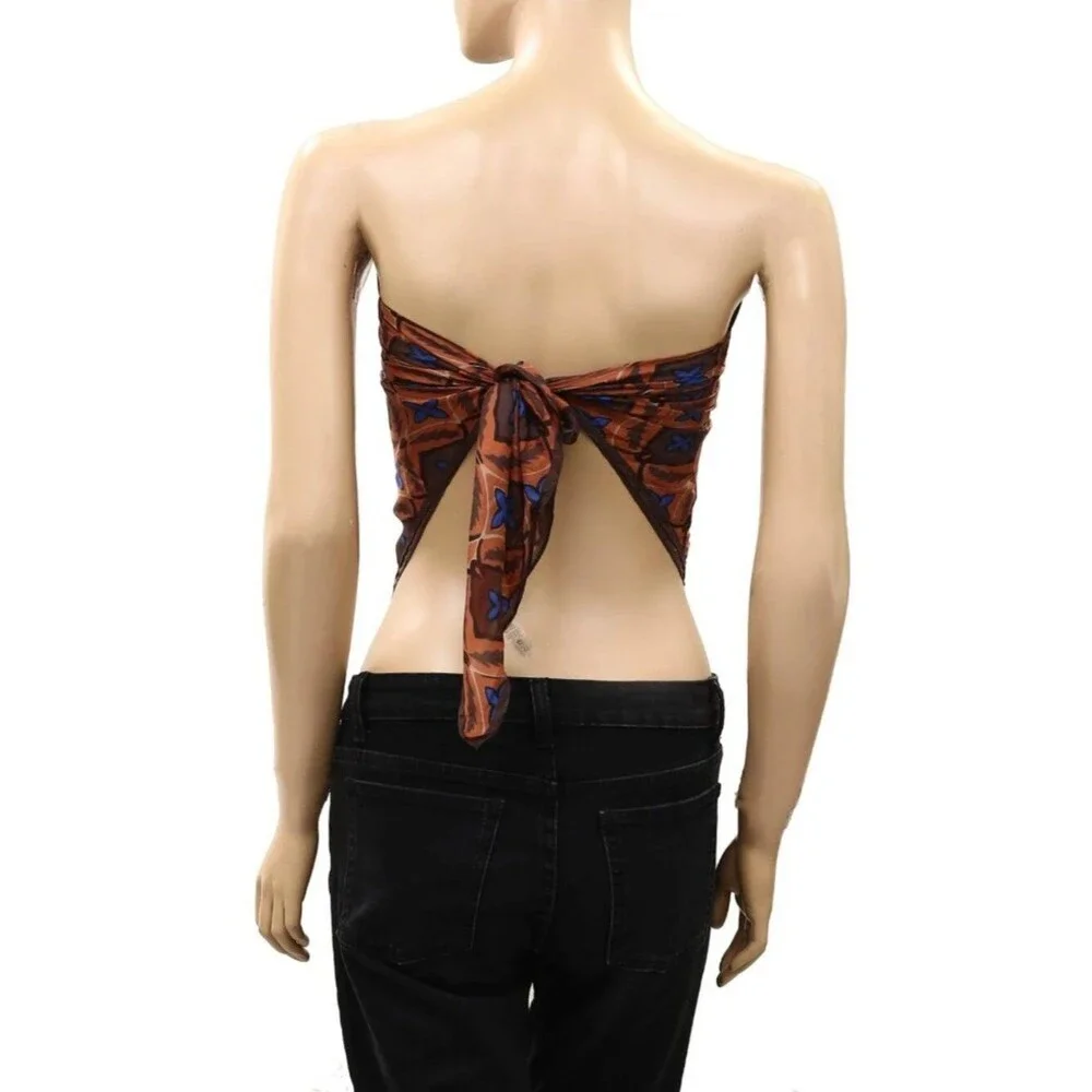 Free People So Silk Printed Bandana Scarf Tube Top Belt Floral Paisley Wrap OS